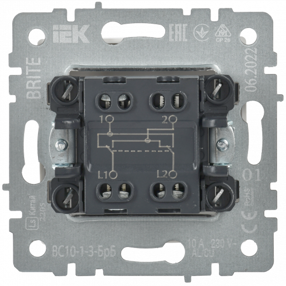 IEK BRITE Выключатель 1-клавишный перекрестный 10А ВС10-1-3-БрБ белый IEK, BR-V13-0-10-K01