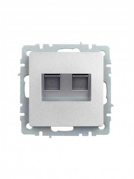 IEK BRITE Розетка двойная RJ11+RJ45 кат.5E РК/Т12-БрА алюминий , BR-KT20-O-1-K47