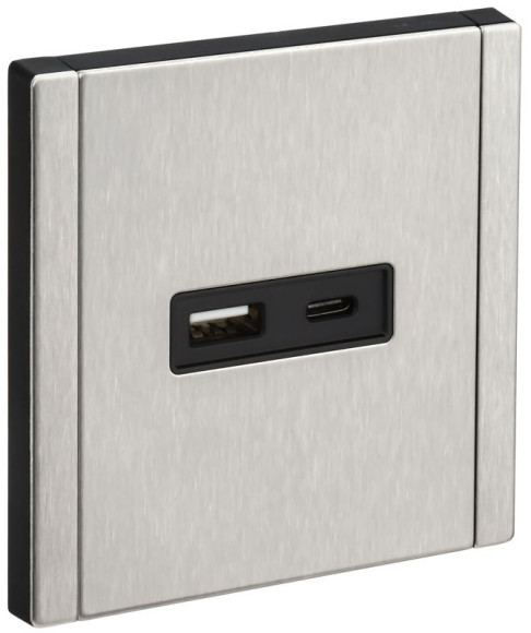 IEK FORTE&PIANO Розетка USB A+C 18Вт FP751M металл никель IEK, FP-U22-018-M-K50