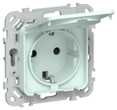 FLITE Розетка с заземлением с защитными шторками и крышкой 16А IP44 РСшкр11-0-44-ФлХЛ холодный лед IEK, FI-R16-16-44-K94