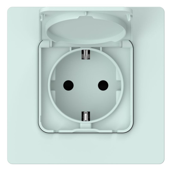 IEK FLITE Розетка с заземлением с защитными шторками и крышкой 16А IP44 РСшкр11-0-44-ФлХЛ холодный лед IEK, FI-R16-16-44-K94