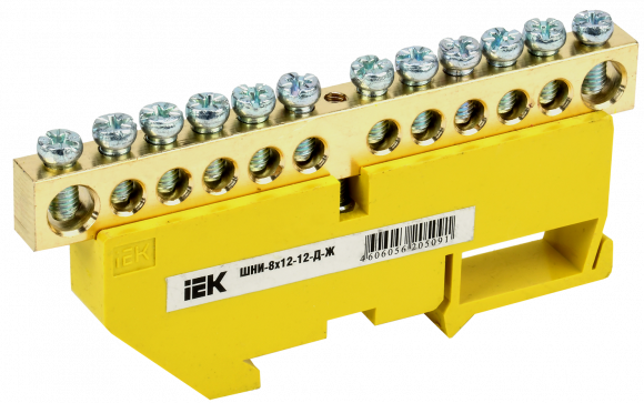IEK Шина PE "земля" на DIN-изол ШНИ-8х12-12-Д-Ж IEK, YNN10-812-12D-K05
