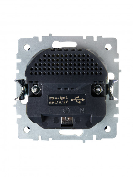 IEK BRITE Розетка 1-местная с заземлением с защитными шторками 16А с USB A+C 18Вт РЮш11-1-БрС сталь , BR-R14-16-U22-018-K46