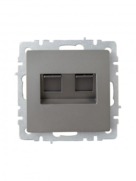 IEK BRITE Розетка компьютерная двойная RJ45 кат.6 РК11-2-БрС сталь , BR-K20-2-K46
