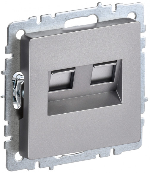 IEK BRITE Розетка компьютерная двойная RJ45 кат.6 РК11-2-БрС сталь IEK, BR-K20-2-K46