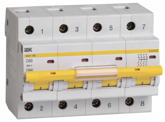 IEK KARAT Автоматический выключатель ВА47-100 4P D 80А 10кА IEK, MVA40-4-080-D