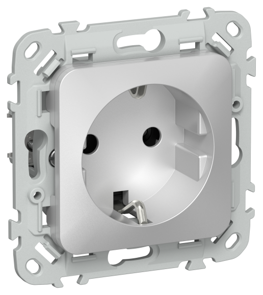 IEK FLITE Розетка с заземлением без защитных шторок безвинтовое крепление 16А РС11-1-ФлА алюминий IEK, FI-R11-16-1-K47