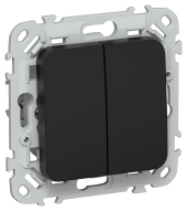 FLITE Выключатель 2-клавишный проходной 10А ВС62-1-0-ФлЧ черный IEK, FI-V22-0-10-1-K02