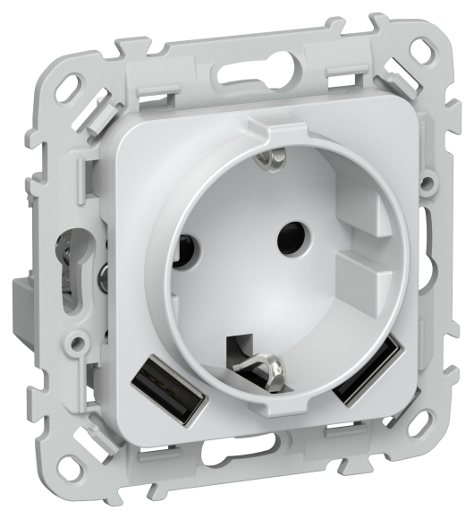 IEK FLITE Розетка 1-местная с заземлением с защитными шторками 16А с USB A+A 3,1А безвинтовое крепление РСЮша11-1-ФлЖ жемчуг IEK, FI-R14-16-1-U21-D31-K36