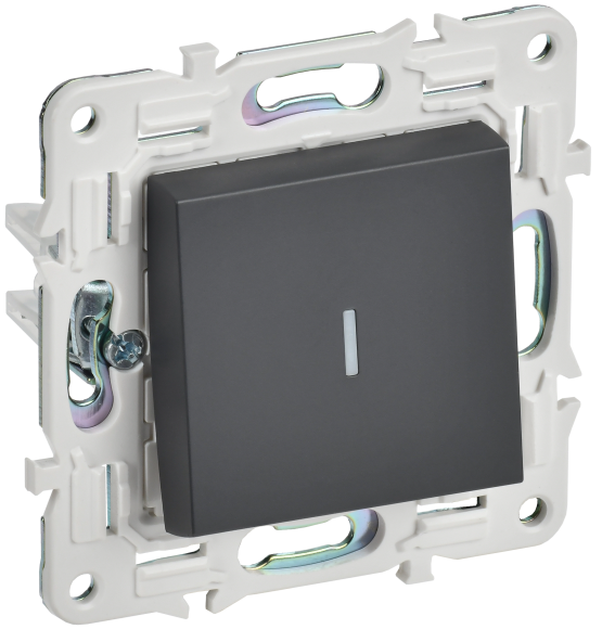 IEK SKANDY Выключатель 1-клавишный проходной с индикацией 10А SK-V08T титан , SK-V12-1-10-K48