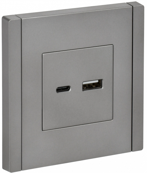 IEK FORTE&PIANO Розетка USB A+C 18Вт FP551 сталь IEK, FP-U22-018-K46