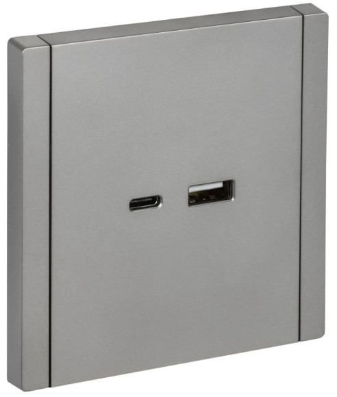 IEK FORTE&PIANO Розетка USB A+C 18Вт FP551 сталь , FP-U22-018-K46