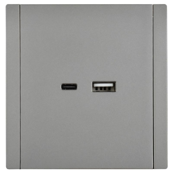 IEK FORTE&PIANO Розетка USB A+C 18Вт FP551 сталь , FP-U22-018-K46