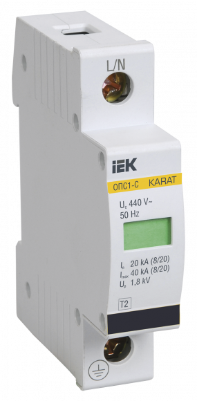 IEK KARAT Ограничитель импульсного перенапряжения ОПС1-C 1P In=20кА Un=400В Im=40кА IEK, MOP20-1-C