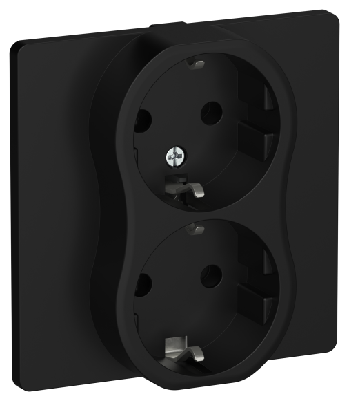 IEK FLITE Розетка 2-местная с заземлением без защитных шторок безвинтовое крепление 16А РС12-1-К-ФлЧ черный IEK, FI-R21C-16-1-K02
