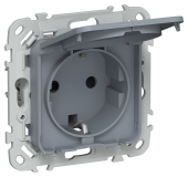 FLITE Розетка с заземлением с защитными шторками и крышкой 16А IP44 РСшкр11-0-44-ФлМ маренго IEK, FI-R16-16-44-K35
