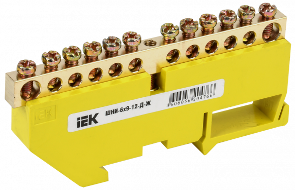 IEK Шина PE "земля" на DIN-изол ШНИ-6х9-12-Д-Ж IEK, YNN10-69-12D-K05