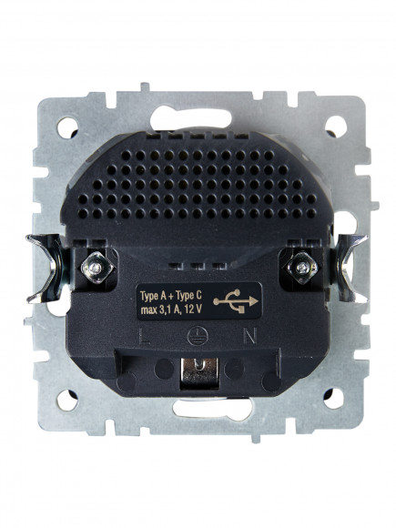 IEK BRITE Розетка 1-местная с заземлением с защитными шторками 16А с USB A+C 18Вт РЮш11-1-БрЧ черный , BR-R14-16-U22-018-K02