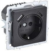 BRITE Розетка 1-местная с заземлением с защитными шторками 16А с USB A+C 18Вт РЮш11-1-БрЧ черный IEK, BR-R14-16-U22-018-K02 BRITE Розетка 1-местная с заземлением с защитными шторками 16А с USB A+C 18Вт РЮш11-1-БрЧ черный IEK, BR-R14-16-U22-018-K02