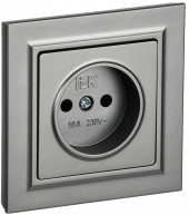 BRITE Розетка 1-местная без заземления без защитных шторок 10А в сб. РСР10-1-0-БрС сталь , BR-R10-10-K46-F