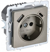 BRITE Розетка 1-местная с заземлением с защитными шторками 16А с USB A+C 18Вт РЮш11-1-БрШ шампань , BR-R14-16-U22-018-K37
