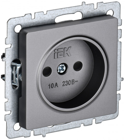 IEK BRITE Розетка 1-местная без заземления с защитными шторками 10А РСш10-2-БрС сталь IEK, BR-R13-10-K46