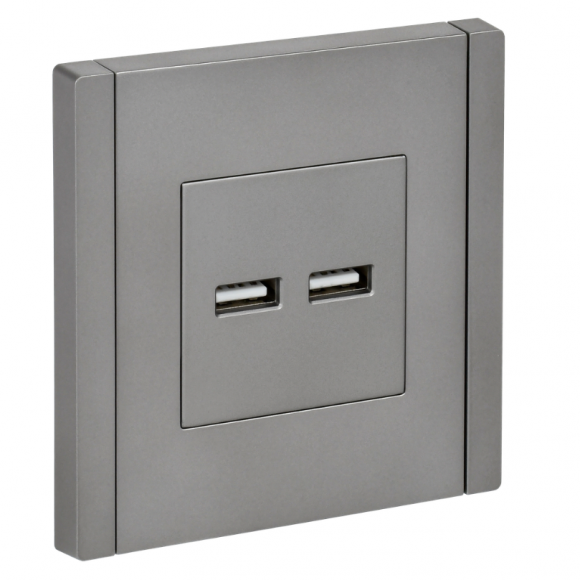 IEK FORTE&PIANO Розетка USB A+A 3,1А FP549 сталь IEK, FP-U21-D31-K46