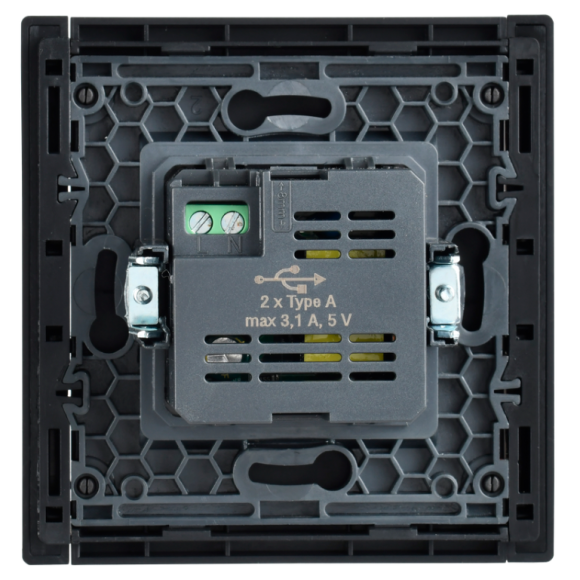 IEK FORTE&PIANO Розетка USB A+A 3,1А FP549 сталь , FP-U21-D31-K46