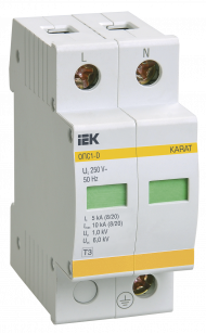 KARAT Ограничитель импульсного перенапряжения ОПС1-D 2P In=5кА Un=230В Im=10кА IEK, MOP20-2-D