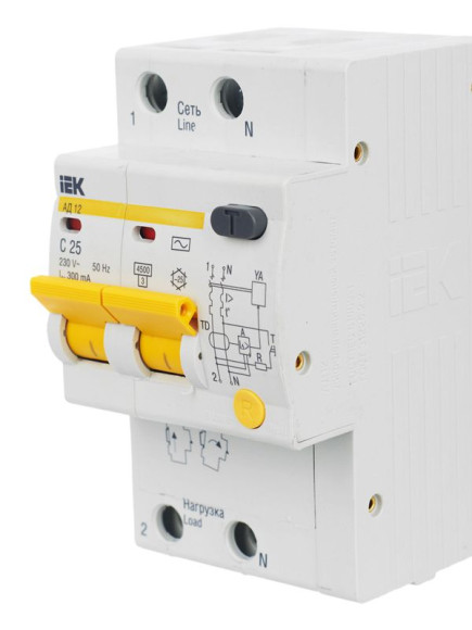 IEK KARAT Дифференциальный автомат АД12 2P 25А 300мА тип AC IEK, MAD10-2-025-C-300