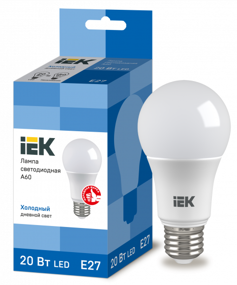 IEK Лампа светодиодная A60 груша 20Вт 230В 6500К E27 IEK, LLE-A60-20-230-65-E27