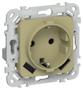 FLITE Розетка 1-местная с заземлением с защитными шторками 16А с USB A+A 3,1А безвинтовое крепление РСЮша11-1-ФлО оливковый IEK, FI-R14-16-1-U21-D31-K26
