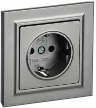 BRITE Розетка 1-местная с заземлением с защитными шторками 16А в сборе РСР14-1-0-БрС сталь , BR-R14-16-K46-F