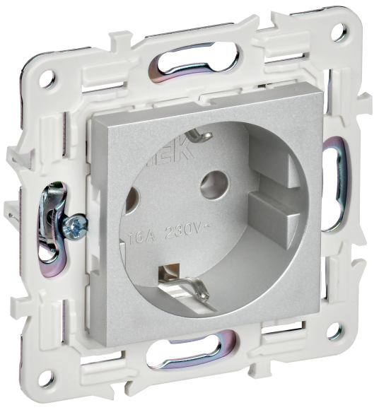 IEK SKANDY Розетка с заземлением без защитных шторок 16А SK-R05S серебряный , SK-R11-16-K23