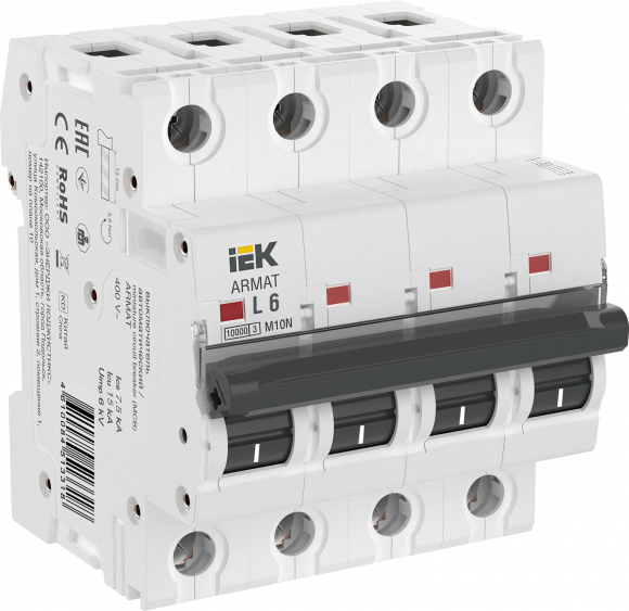 IEK ARMAT Автоматический выключатель M10N 4P L 6А IEK, AR-M10N-4-L006