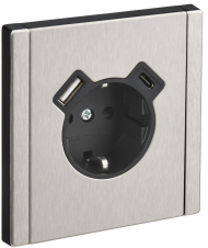 FORTE&PIANO Розетка 1-местная с заземлением с защитными шторками винтовое крепление 16А USB A+C 18Вт FP747M металл никель IEK, FP-R14-16-U22-018-M-K50