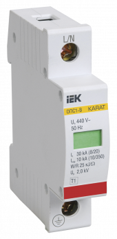 KARAT Ограничитель импульсного перенапряжения ОПС1-B 1P In=30кА Un=400В Im=60кА IEK, MOP20-1-B