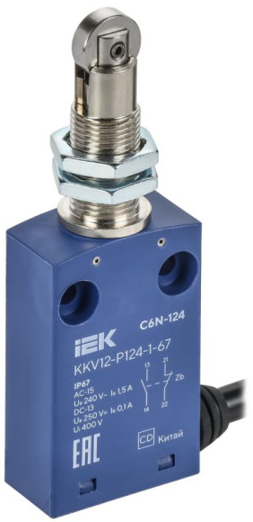IEK Выключатель концевой C6N-124 толкатель с нажимным роликом резьбовое крепление IP67 IEK, KKV12-P124-1-67