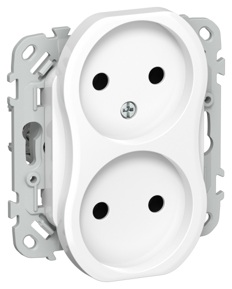 IEK FLITE Розетка 2-местная без заземления без защитных шторок безвинтовое крепление 10А РС02-1-ФлБ белый IEK, FI-R20-10-1-K01