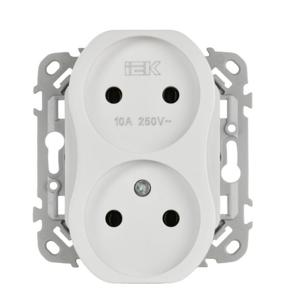 IEK FLITE Розетка 2-местная без заземления без защитных шторок безвинтовое крепление 10А РС02-1-ФлБ белый IEK, FI-R20-10-1-K01