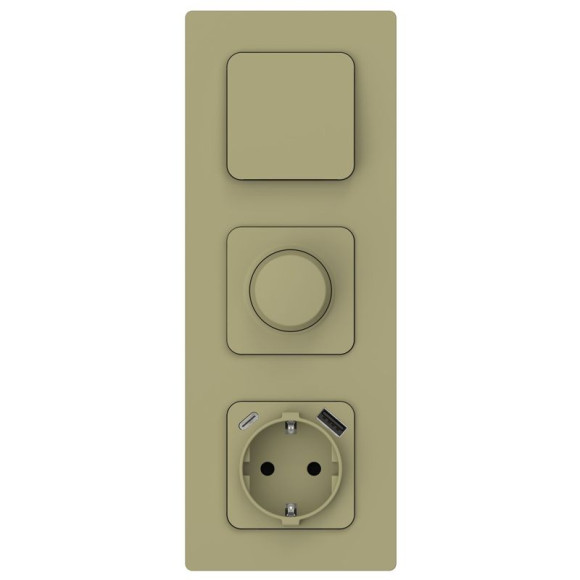 IEK FLITE Розетка 1-местная с заземлением с защитными шторками 16А с USB A+C 20Вт РСЮшс11-0-ФлО оливковый IEK, FI-R14-16-U22-020-K26