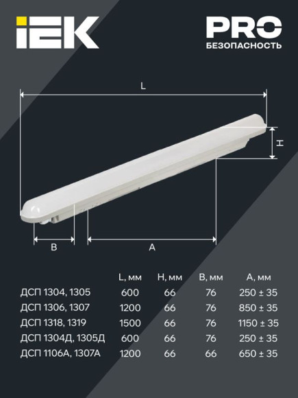 IEK LIGHTING Светильник аварийный ДСП 1306А 36Вт 1ч 4000К IP65 1200мм серый пластик IEK, LDSP6-1306A-36-4000-K01