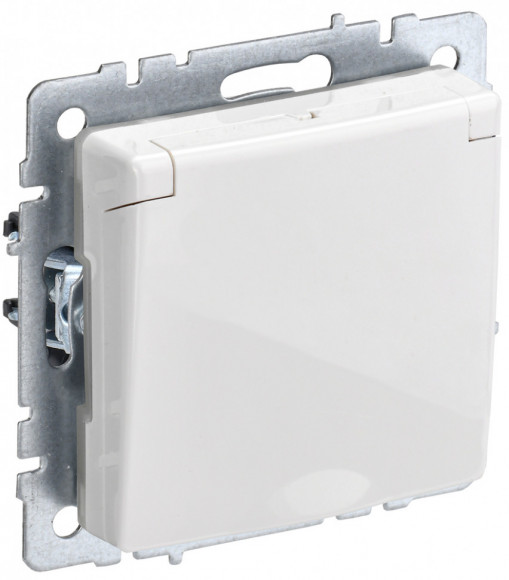 IEK BRITE Розетка 1-местная с заземлением с защитными шторками и крышкой 16А IP20 РСбш10-3-БрБ белый IEK, BR-R16-16-K01
