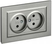 BRITE Розетка 2-местная без заземления без защитных шторок 10А в сборе РС12-2-БрС сталь IEK, BR-R20-10-K46-F