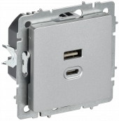 BRITE Розетка USB A+C 45Вт высокоскоростная зарядка РЮ11-2-БрА алюминий IEK, BR-U22-045-K47