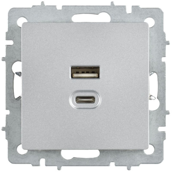 IEK BRITE Розетка USB A+C 45Вт высокоскоростная зарядка РЮ11-2-БрА алюминий IEK, BR-U22-045-K47 IEK BRITE Розетка USB A+C 45Вт высокоскоростная зарядка РЮ11-2-БрА алюминий IEK, BR-U22-045-K47