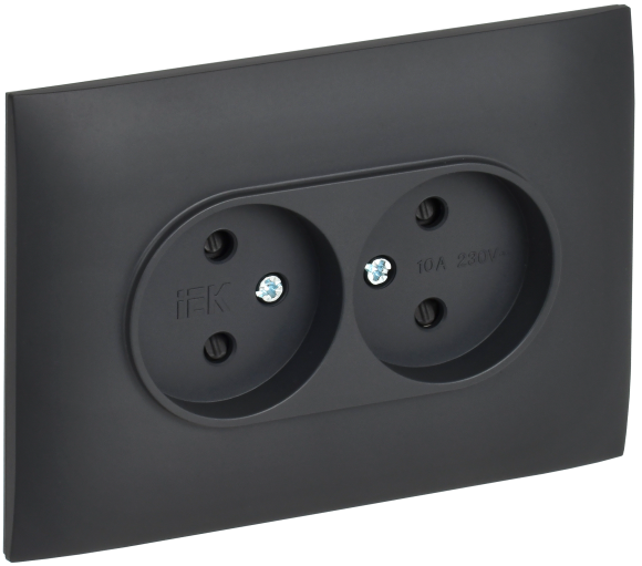 IEK SKANDY Розетка 2-местная без заземления с защитными шторками 10А в сборе SK-R09T титан , SK-R23-10-K48-F