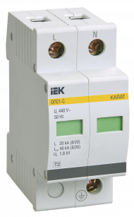 KARAT Ограничитель импульсного перенапряжения ОПС1-C 2P In=20кА Un=400В Im=40кА IEK, MOP20-2-C