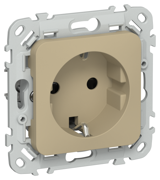 IEK FLITE Розетка с заземлением с защитными шторками безвинтовое крепление 16А РСш11-1-ФлХ хаки IEK, FI-R14-16-1-K59