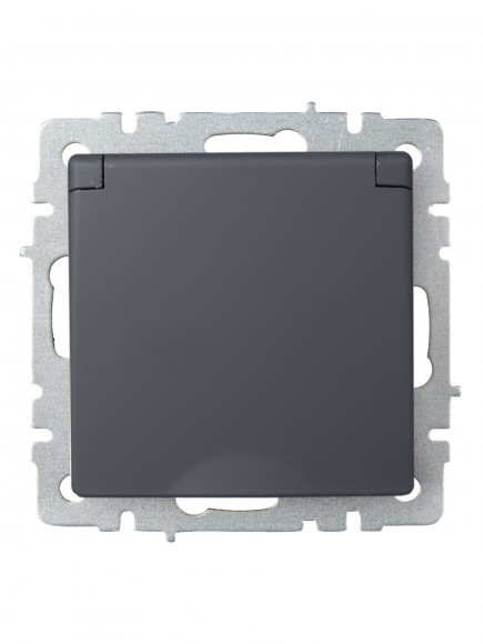 IEK BRITE Розетка 1-местная с заземлением с защитными шторками и крышкой 16А IP20 РСбш10-3-БрГ графит , BR-R16-16-K53
